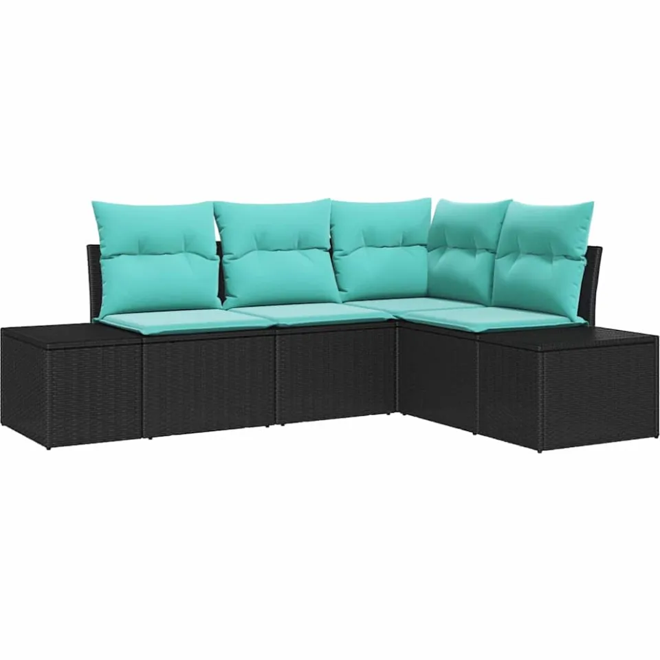 vidaXL Tuinbankenset 4 st Zwart en Turquoise poly rattan
