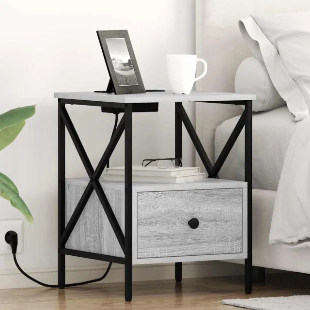vidaXL Nachtkastje 2 st Grijs Sonoma 41,5 x 40,5 x 55 cm Bewerkt hout, foto 2