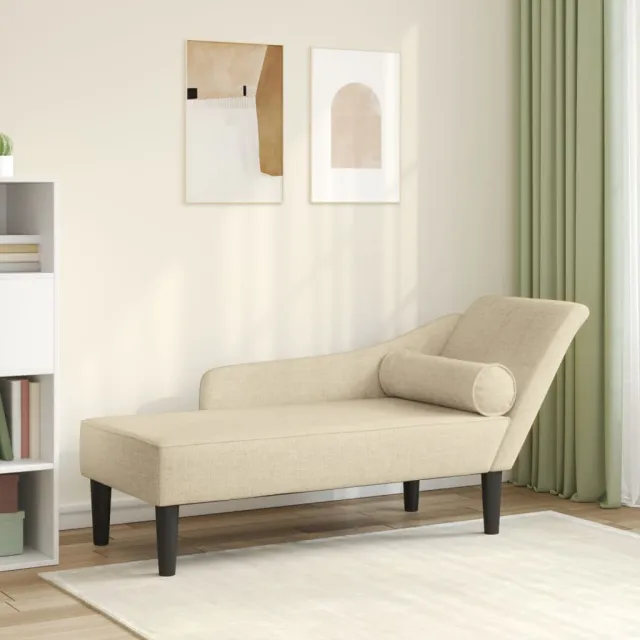 vidaXL Chaise longue met kussens stof crèmekleurig, foto 2