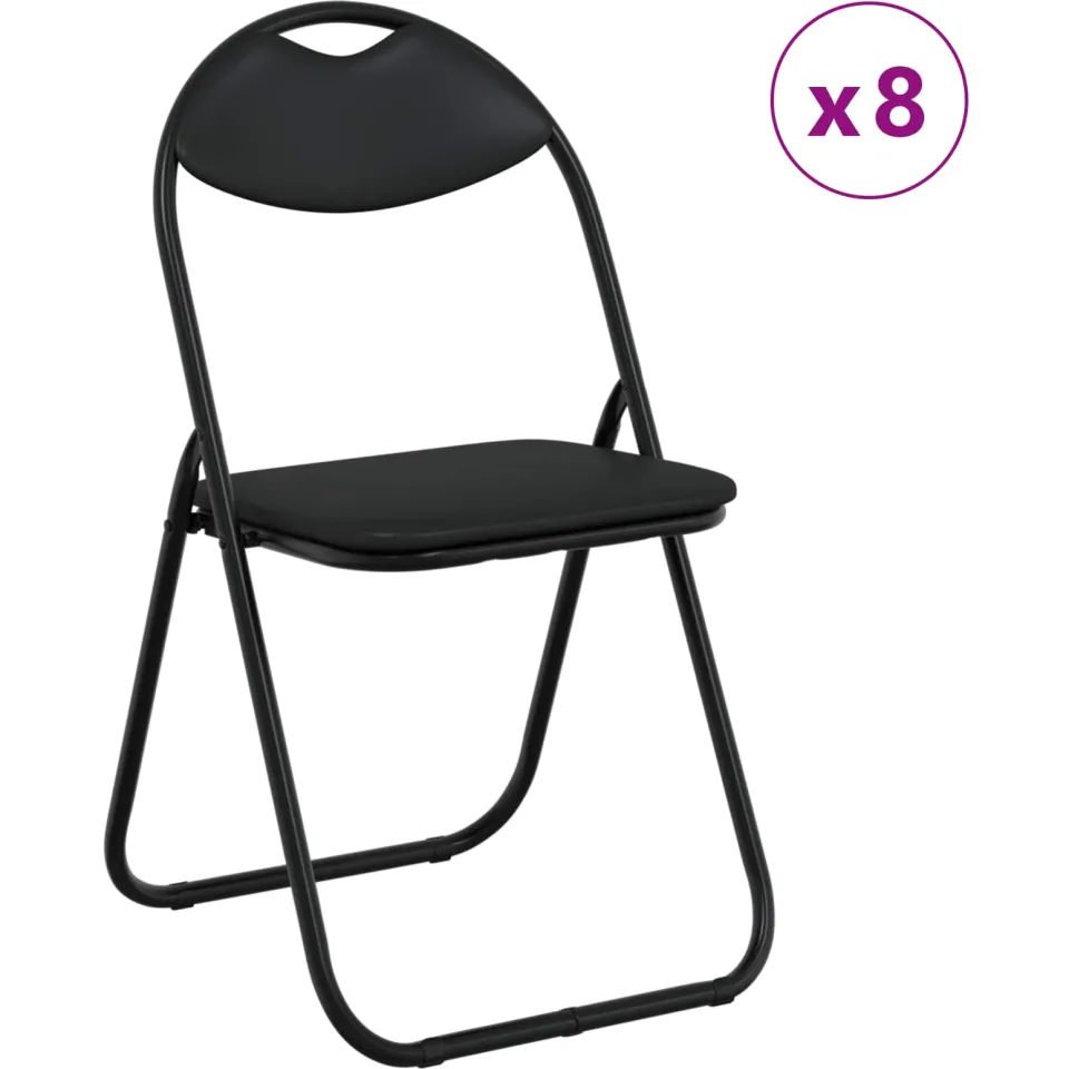 vidaXL Inklapbare stoel 8 st Nep Leer Zwart 48 x 43,5 x 81 cm, foto 3