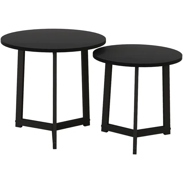 Homona Salontafelset - Set van 2 - Rond en inschuifbaar - Ø48 x 45 cm en Ø40 x 40 cm - Zwart