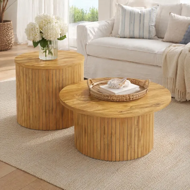 Maisentiel Ronde salontafelset 2-delig – Ø75 en Ø50 cm – flexibel te combineren – MDF naturel