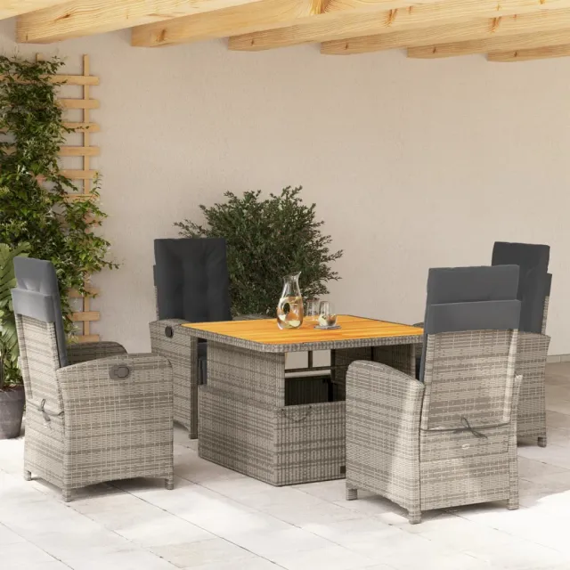 vidaXL 5-delige Tuinset met kussens poly rattan grijs, foto 2