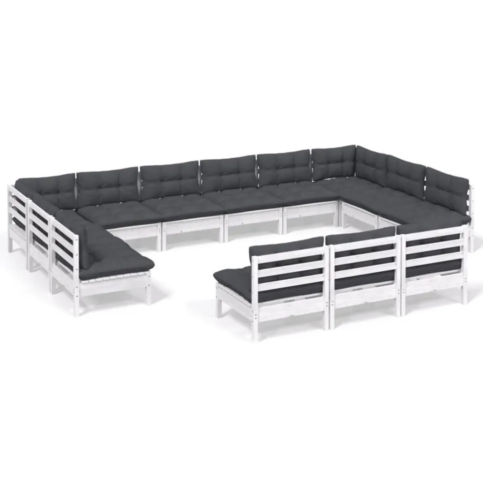 vidaXL 13-delige Loungeset met kussens massief grenenhout wit, foto 3