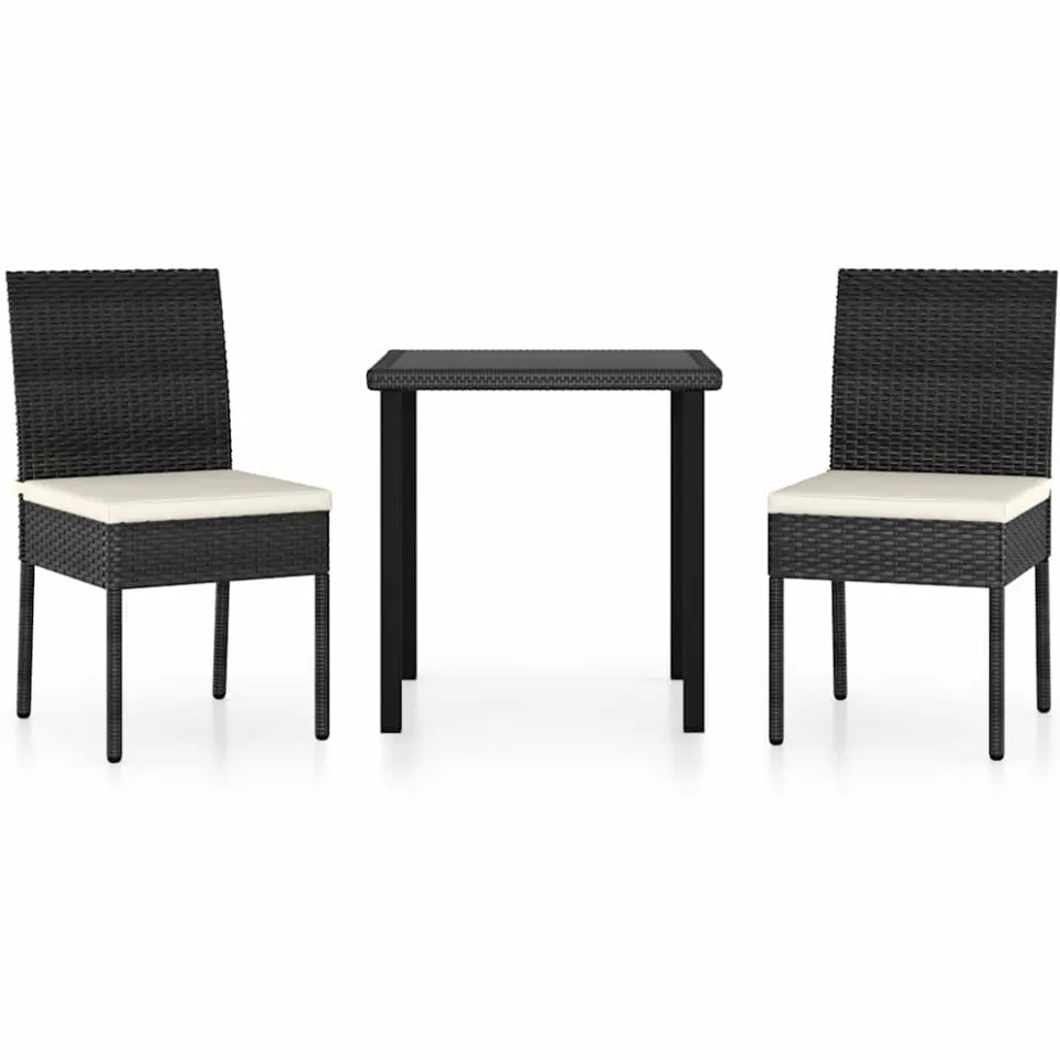 vidaXL 3-delige Tuinset poly rattan zwart
