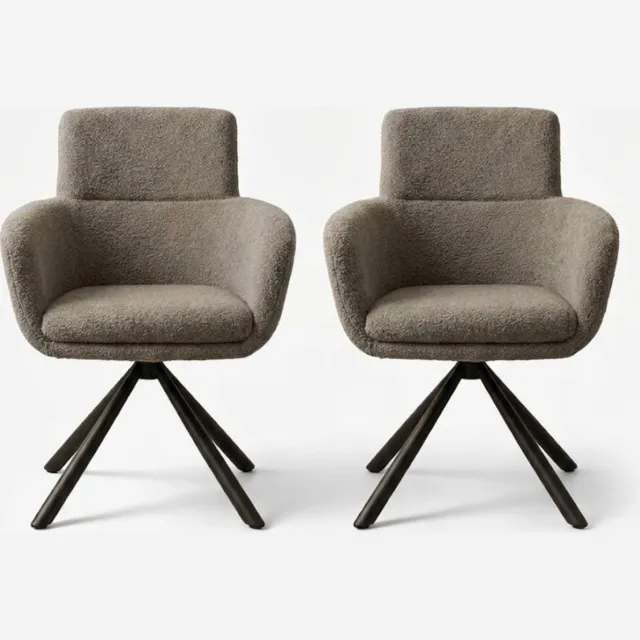 Fino Modo Eetkamerstoel - Vero Noce - Teddy Stof - Antracietgrijs – Set van 2 - Set van 4 - Set van 6 | Eetkamerstoel met Rugleuning | Zwart Metalen Frame | Woonkamer Stoel