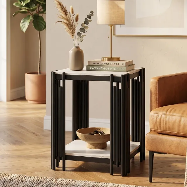 CHICFURN Bijzettafel - 2 niveaus - Metalen frame - Zwart wit