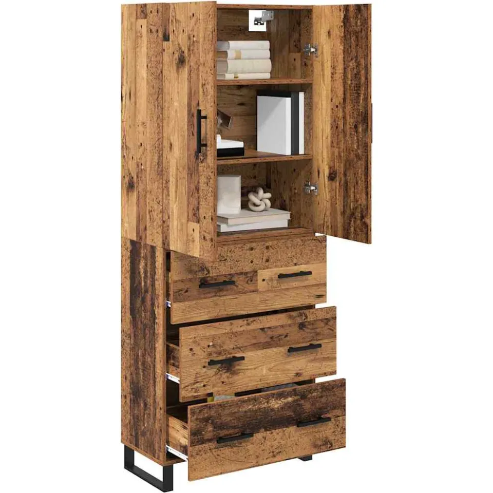 vidaXL Hoge kast 2 st Oud Hout 69,5 x 34 x 180 cm Bruin