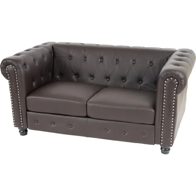 MCW Luxe 2-zits bank loungebank Chesterfield kunstleer 160cm ~ ronde poten, bruin
