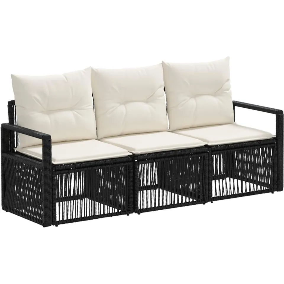 vidaXL Tuinbankenset 3 st 3-zits Zwart poly rattan, foto 3
