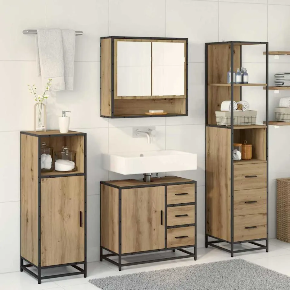 vidaXL Badkamermeubelset 3 st Artisan Eiken Bewerkt hout, foto 3