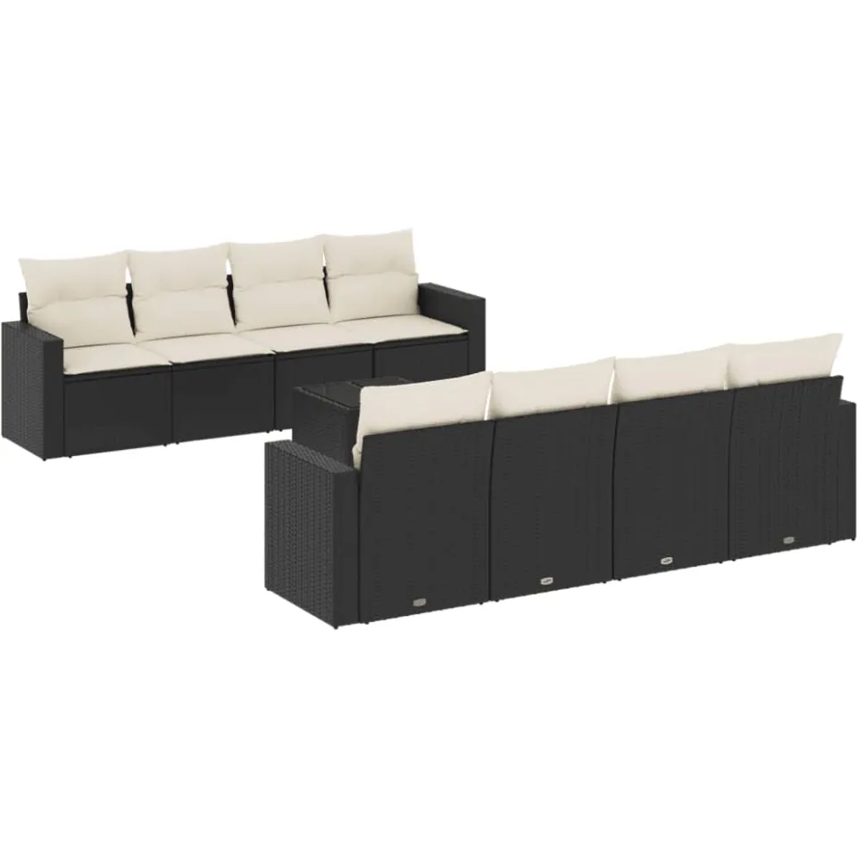 vidaXL 9-delige Loungeset met kussens poly rattan zwart, foto 3