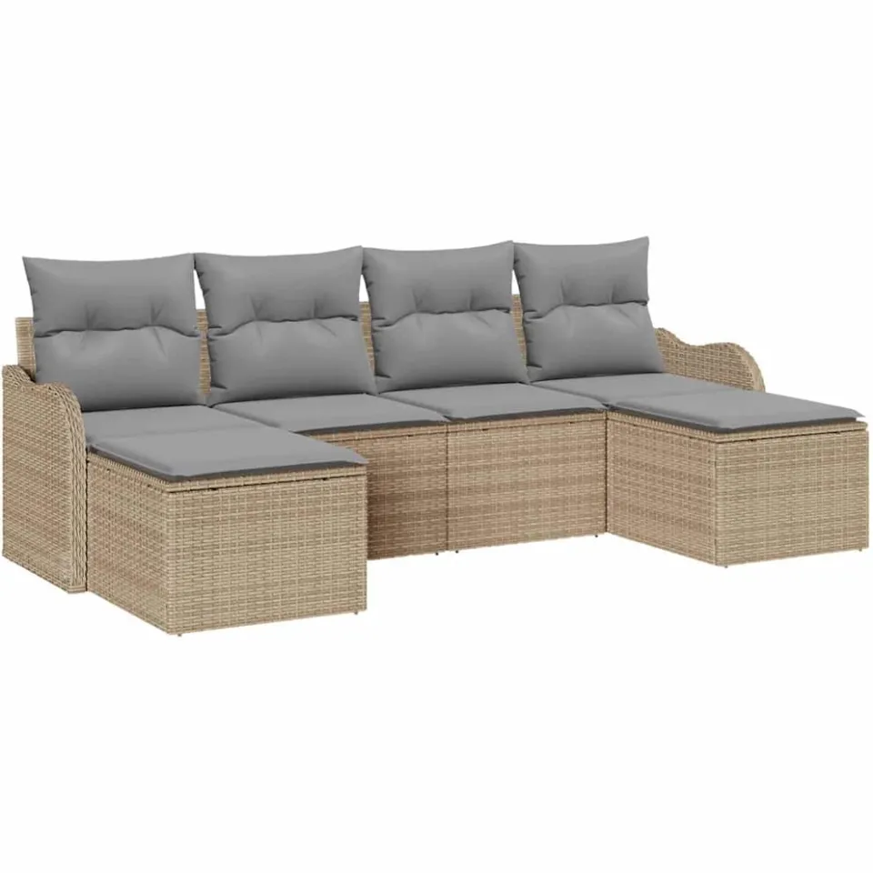 vidaXL Tuin Sofa Set 6 st Beige en Licht Grijs poly rattan