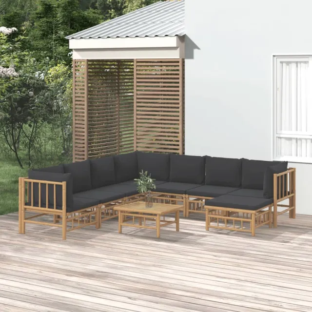 vidaXL 9-delige Loungeset met kussens bamboe donkergrijs bruin, foto 2