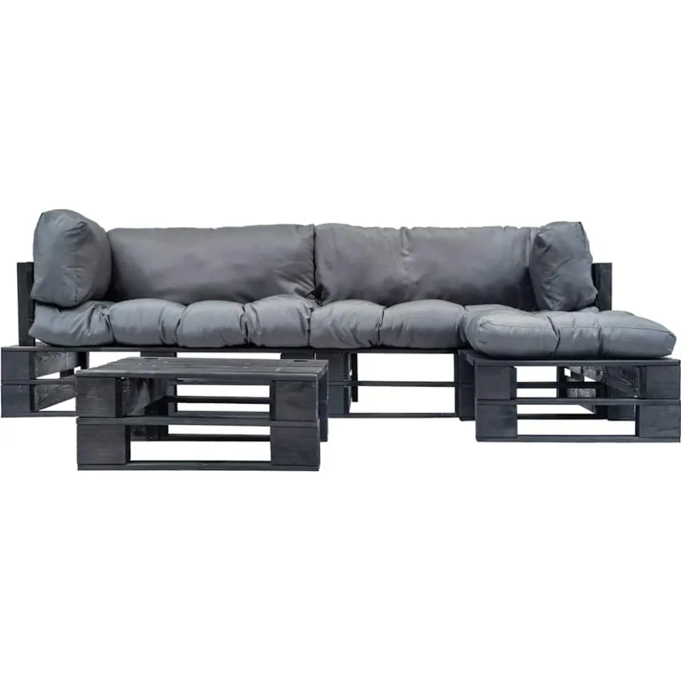 vidaXL 4-delige Loungeset pallet met grijze kussens hout grijs, foto 2