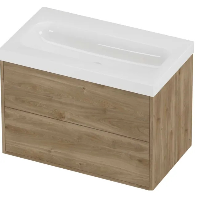 Proline Haga Badmeubelset Polystone Mezza 2 Laden 80x46x58 cm Glans Wit Cider Oak Eiken