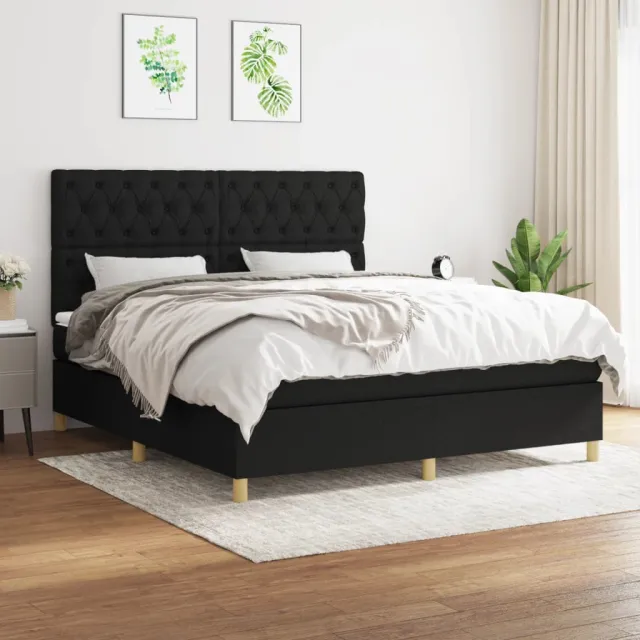 vidaXL Boxspring met matras stof zwart 160x200 cm