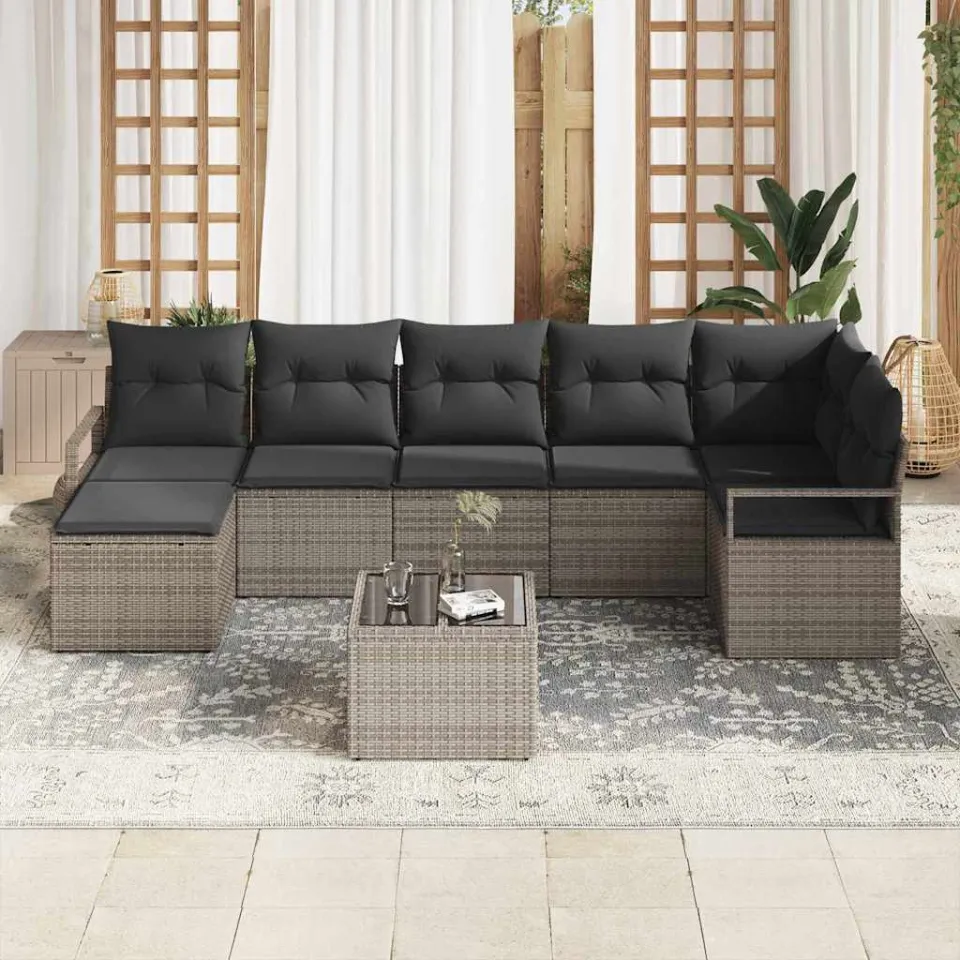 vidaXL Bankstel 8 st Lichtgrijs poly rattan, foto 3
