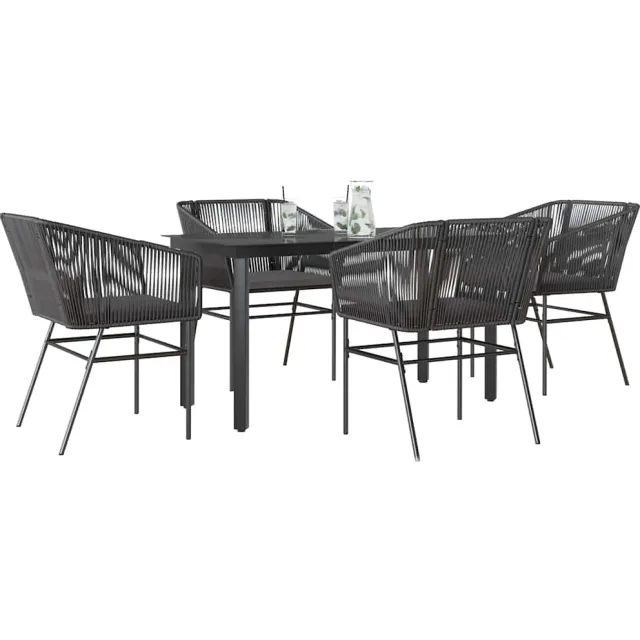 vidaXL 5-delige Tuinset met kussens poly rattan glas zwart