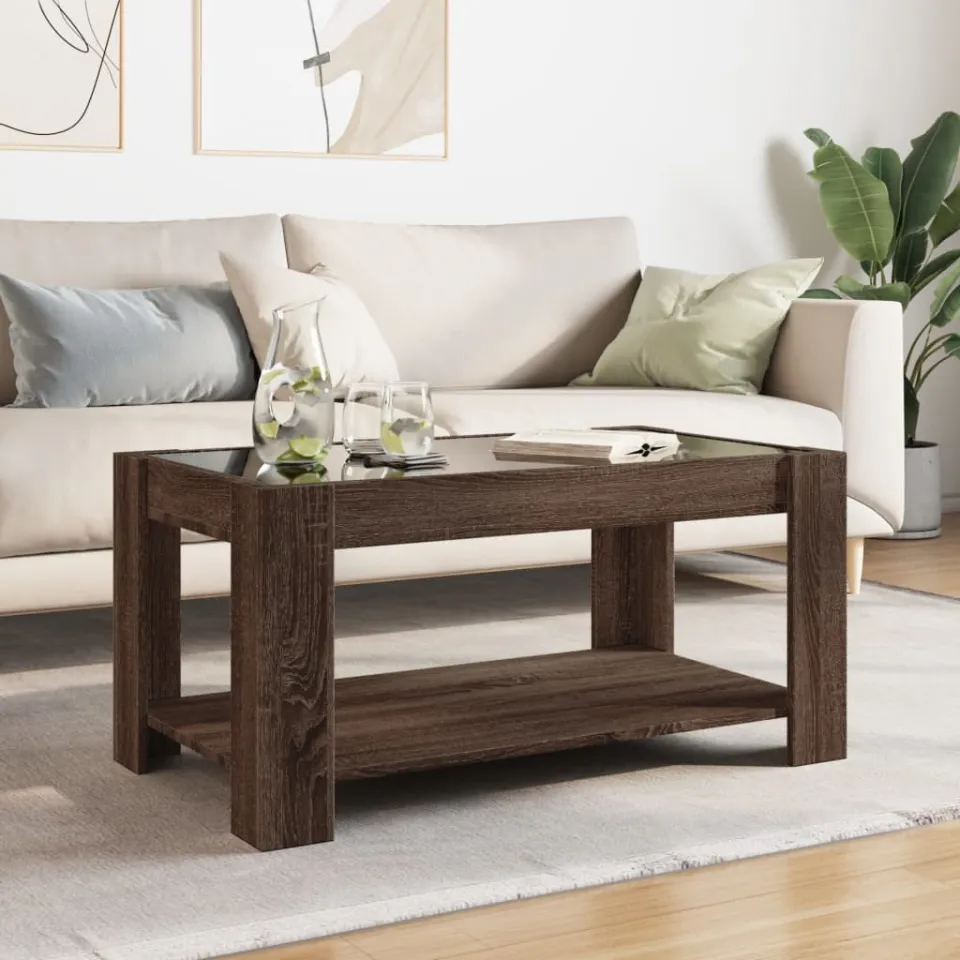 vidaXL Salontafel met LED 93x53x45 cm bewerkt hout bruin eikenkleur, foto 3