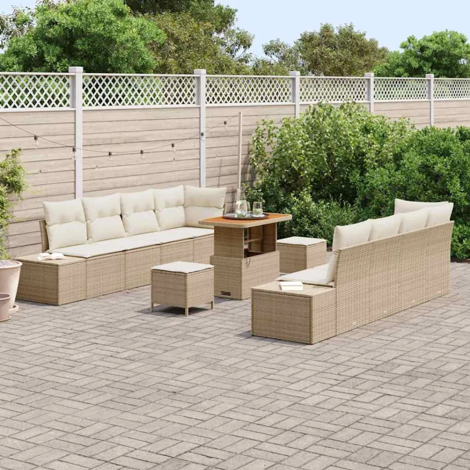 vidaXL Tuinbankenset 11 st Beige poly rattan, foto 3