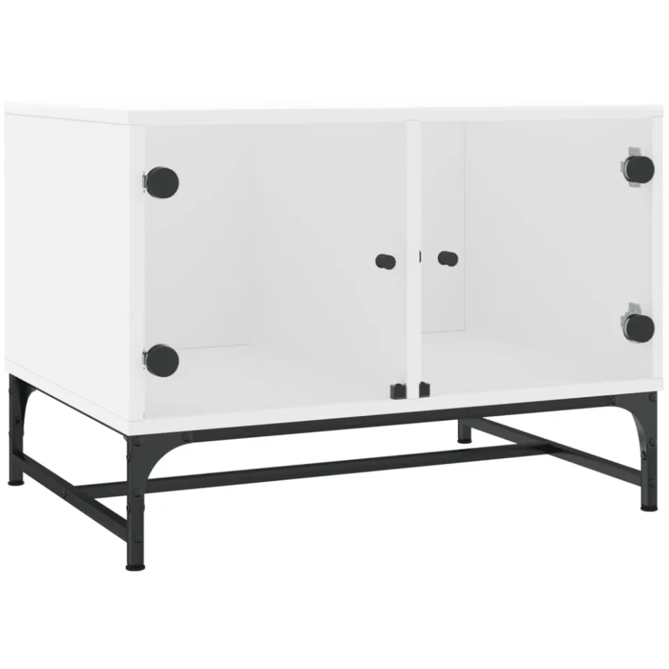 vidaXL Salontafel met glazen deuren 68,5x50x50 cm wit, foto 3