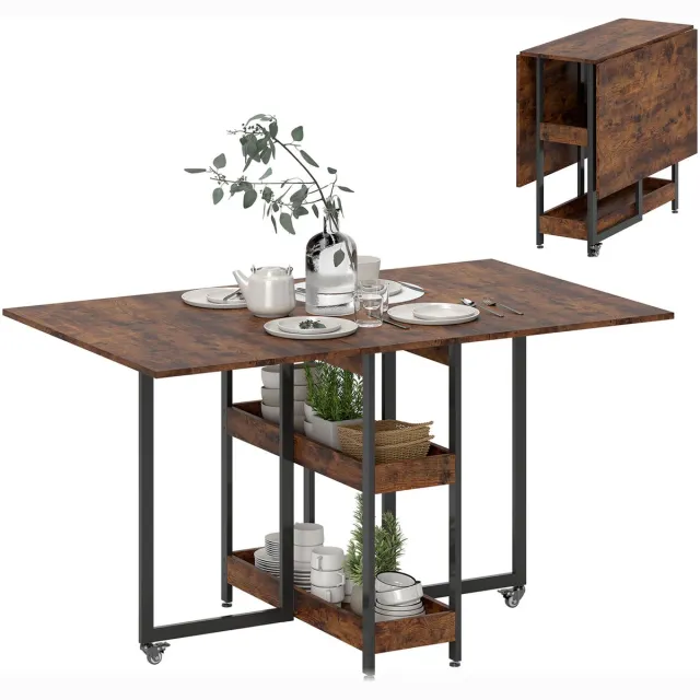 Homcom Folding Dining Table-Spanplatte, Metall-133,4L x 80B x 75H cm-Rustikal-Braun