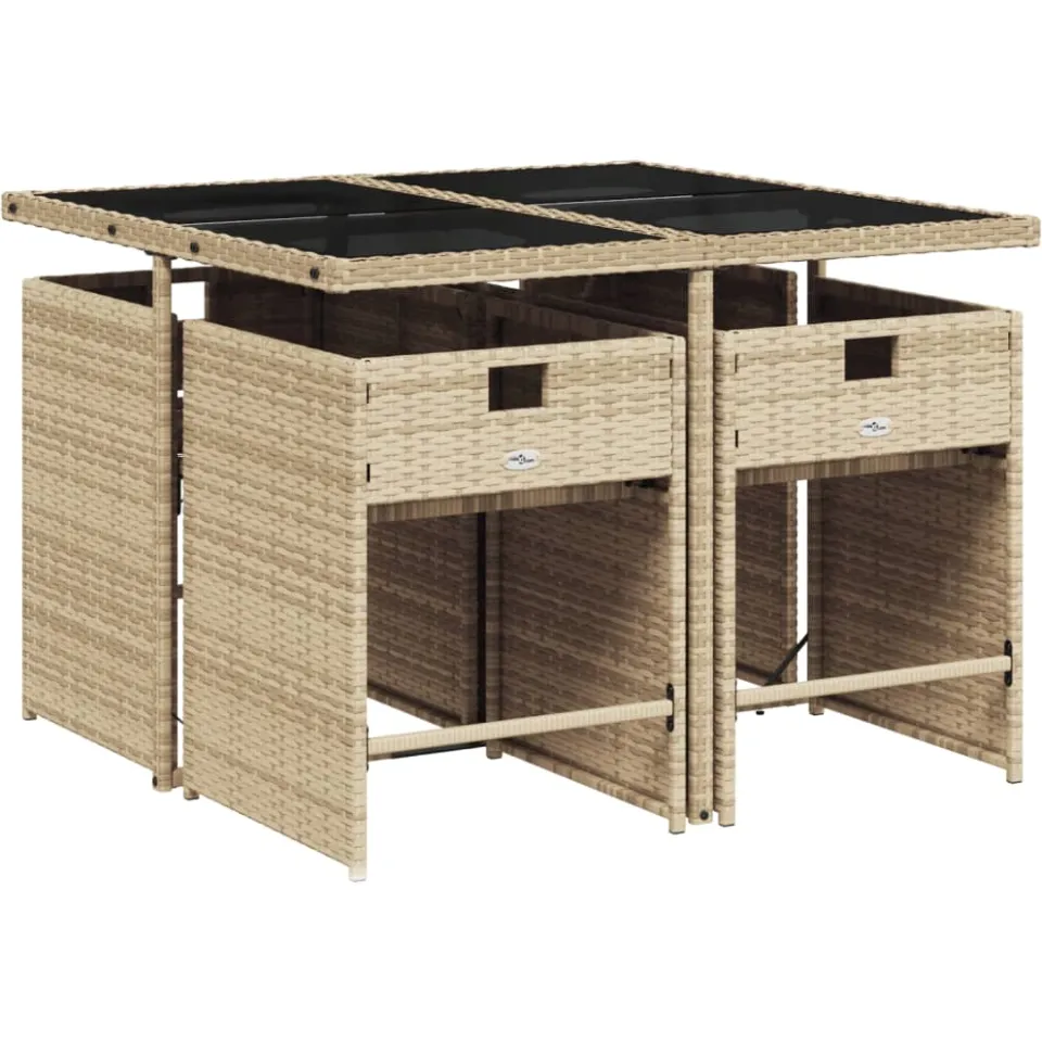vidaXL 5-delige Tuinset met kussens poly rattan beige, foto 2