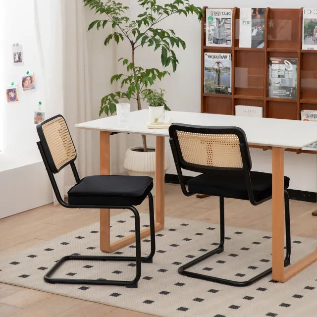 Clruro Eetkamerstoel - Set Van 2 - Velvet Rattan Side Stoel Met Chrome Poten Mid Century Design - Woonkamer Keuken Eetkamer - Fluweel Rattan - Onbekend Zwart
