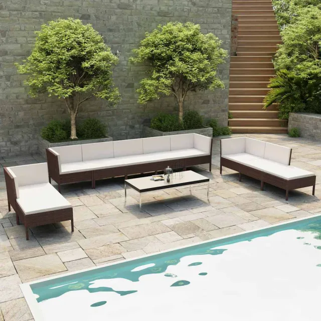vidaXL 10-delige Loungeset met kussens poly rattan bruin, foto 2