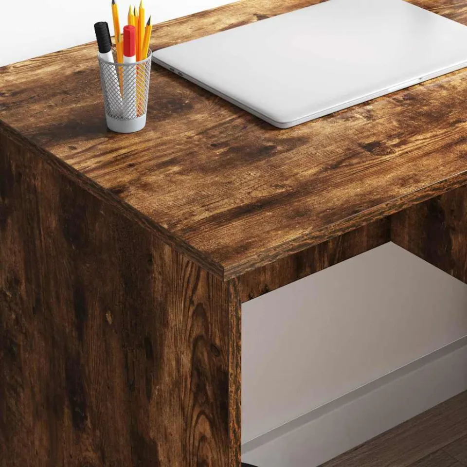 vidaXL Bureau Gerookt eiken 90 x 49 x 75 cm Bewerkt hout, foto 4