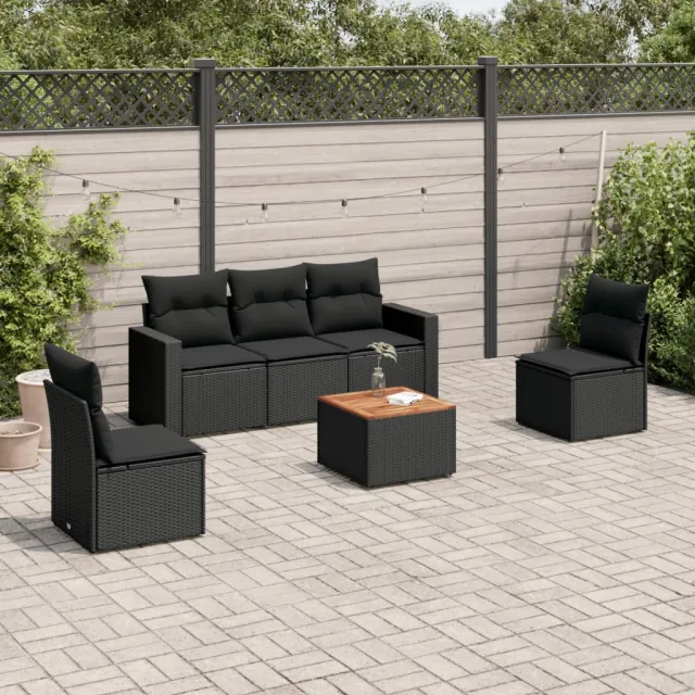 vidaXL 6-delige Loungeset met kussens poly rattan zwart, foto 2