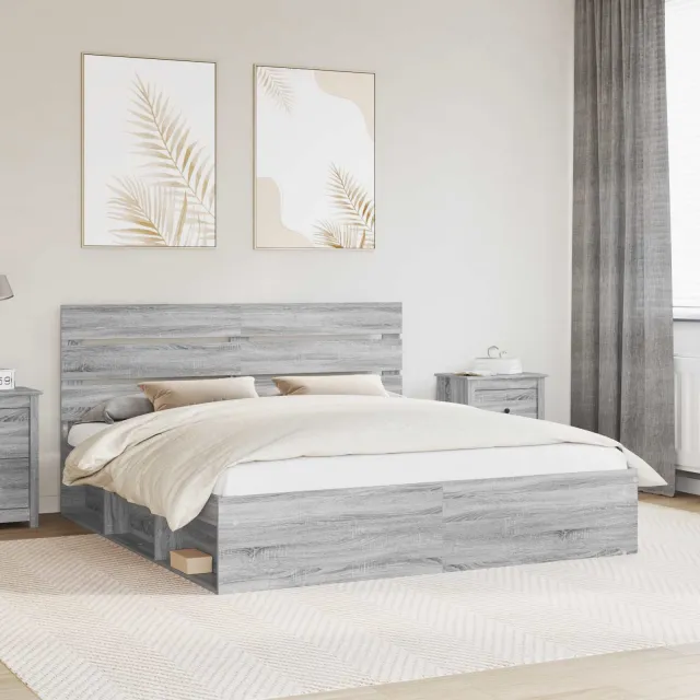 vidaXL Bedframe Grijs Sonoma 200 x 200 cm Massief grenenhout