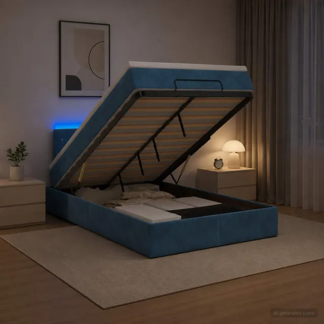 vidaXL Ottoman Bed met Matrassen en LED Donkerblauw 120 x 190 cm