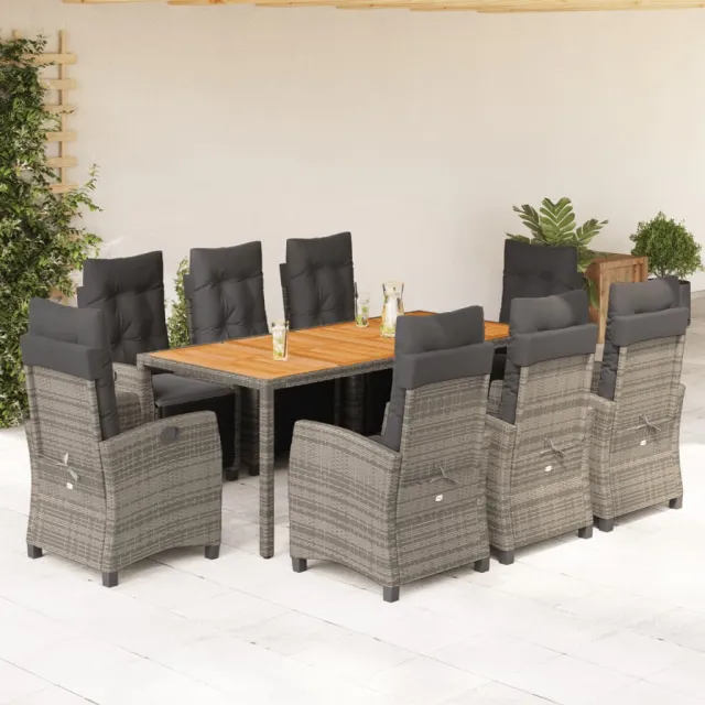 vidaXL 9-delige Tuinset met kussens poly rattan grijs, foto 2