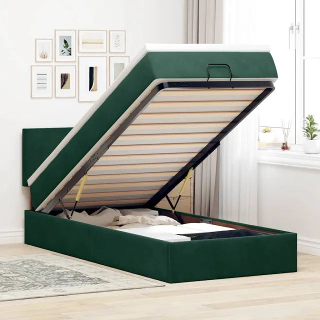vidaXL Ottoman bed met matras en LED's 100x200 cm fluweel donkergroen groen