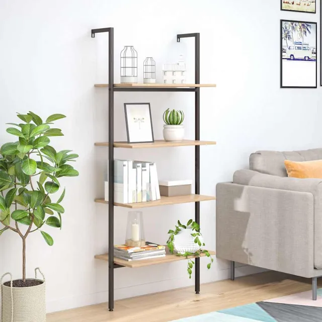 vidaXL Ladderrek met 4 schappen 64x35x152,5 cm lichtbruin en zwart, foto 2