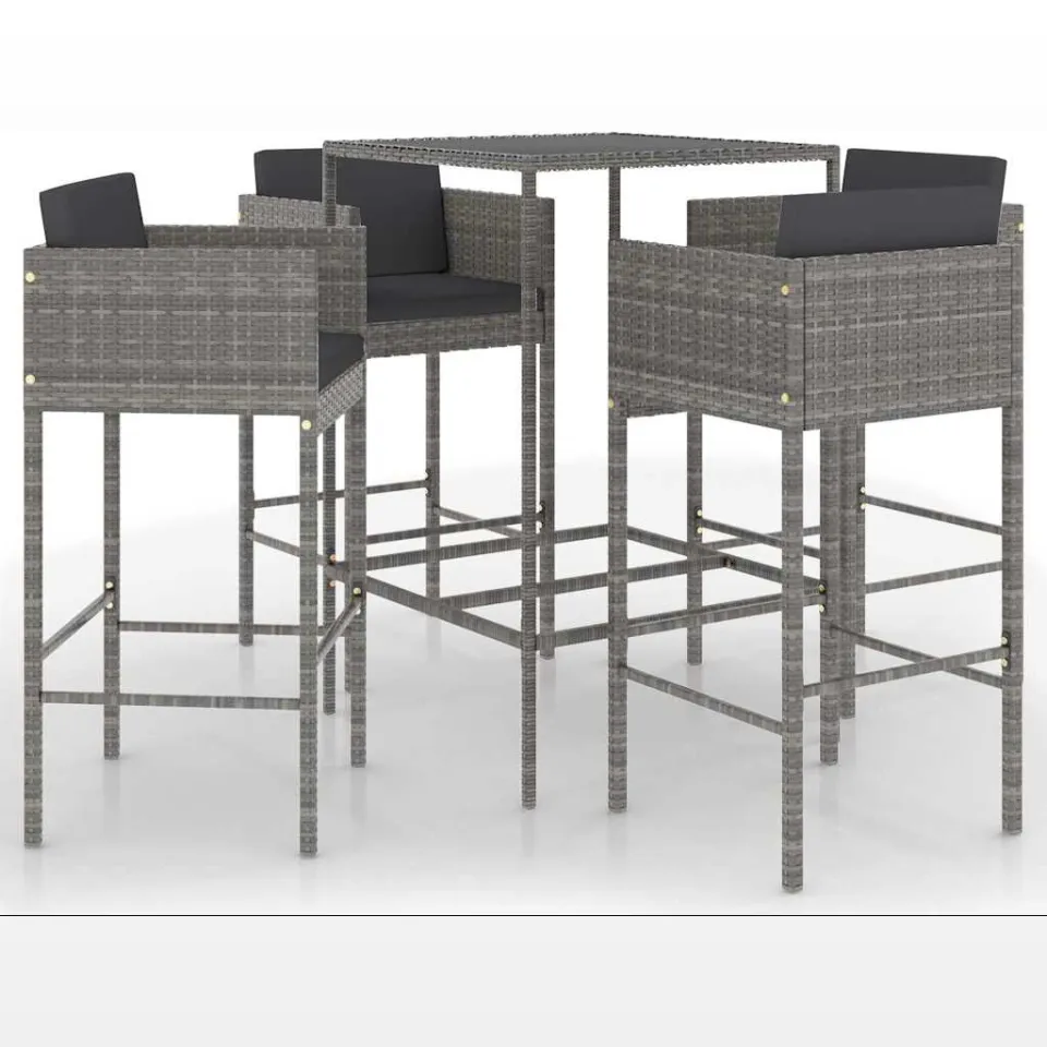 vidaXL 5-delige Tuinbarset met kussens poly rattan grijs, foto 3