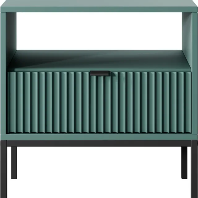 Selsey Vellore - Nachtkastje 54 cm - groen met geribbelde front, zwarte handgrepen en onderstel