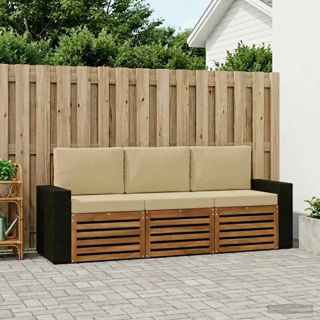 vidaXL Buiten bankenset 3 st 3-zits Natuurlijk en Beige