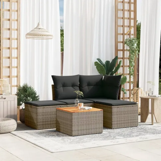 vidaXL 5-delige Loungeset met kussens poly rattan grijs, foto 2