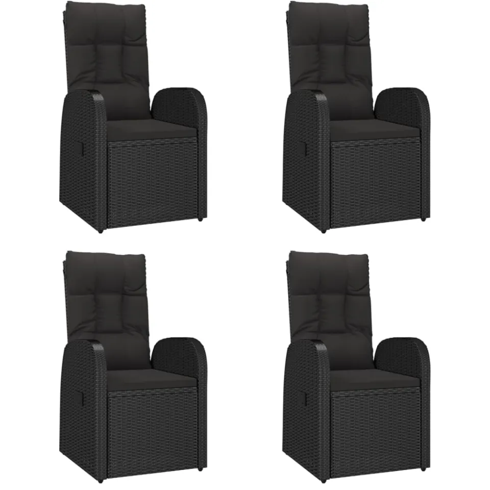 vidaXL 5-delige Tuinset met kussens poly rattan zwart