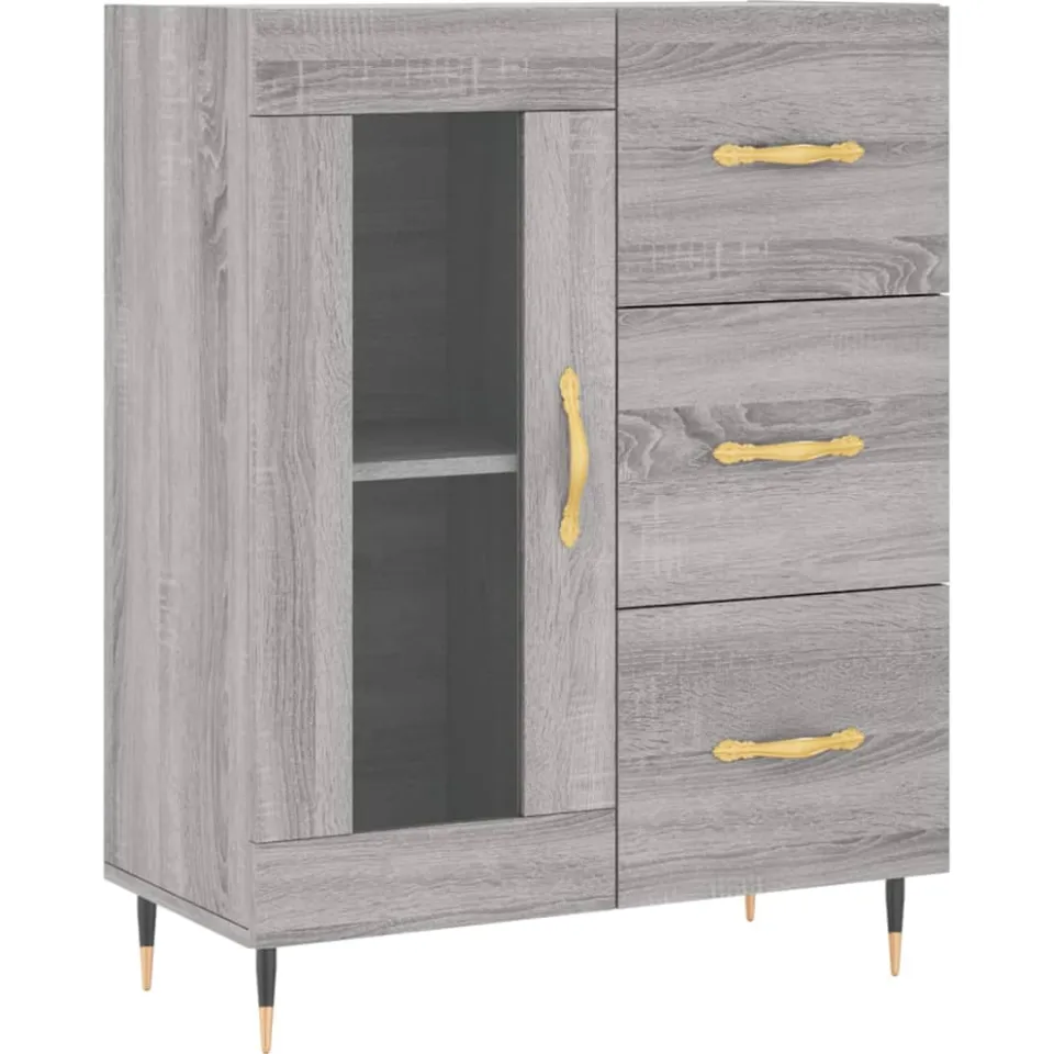 vidaXL Dressoir 69,5x34x90 cm bewerkt hout grijs sonoma eikenkleurig, foto 3