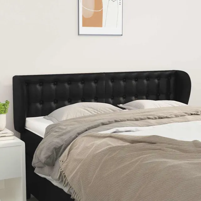 vidaXL Hoofdbord met randen 147x23x78/88 cm kunstleer zwart
