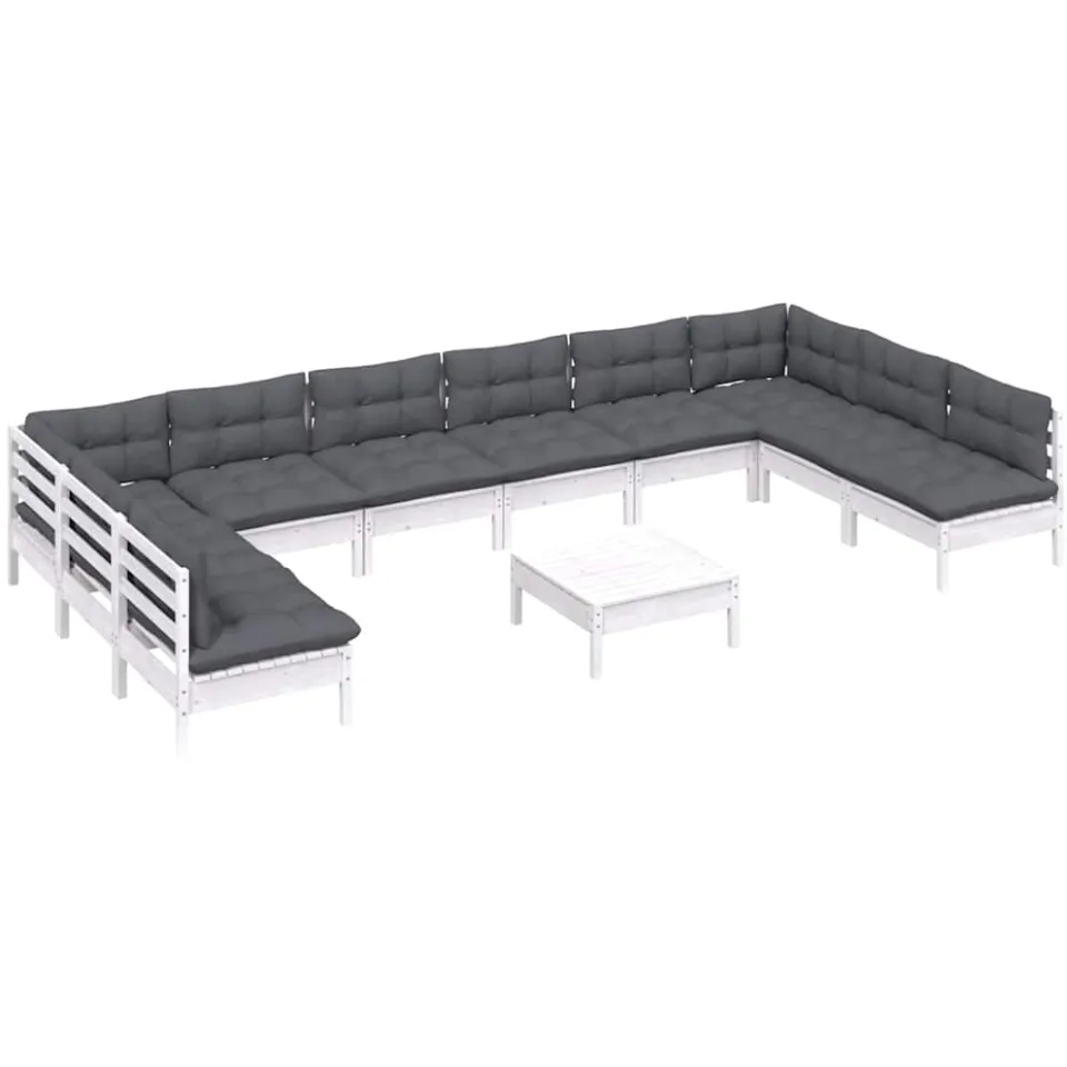 vidaXL 11-delige Loungeset met kussens massief grenenhout wit