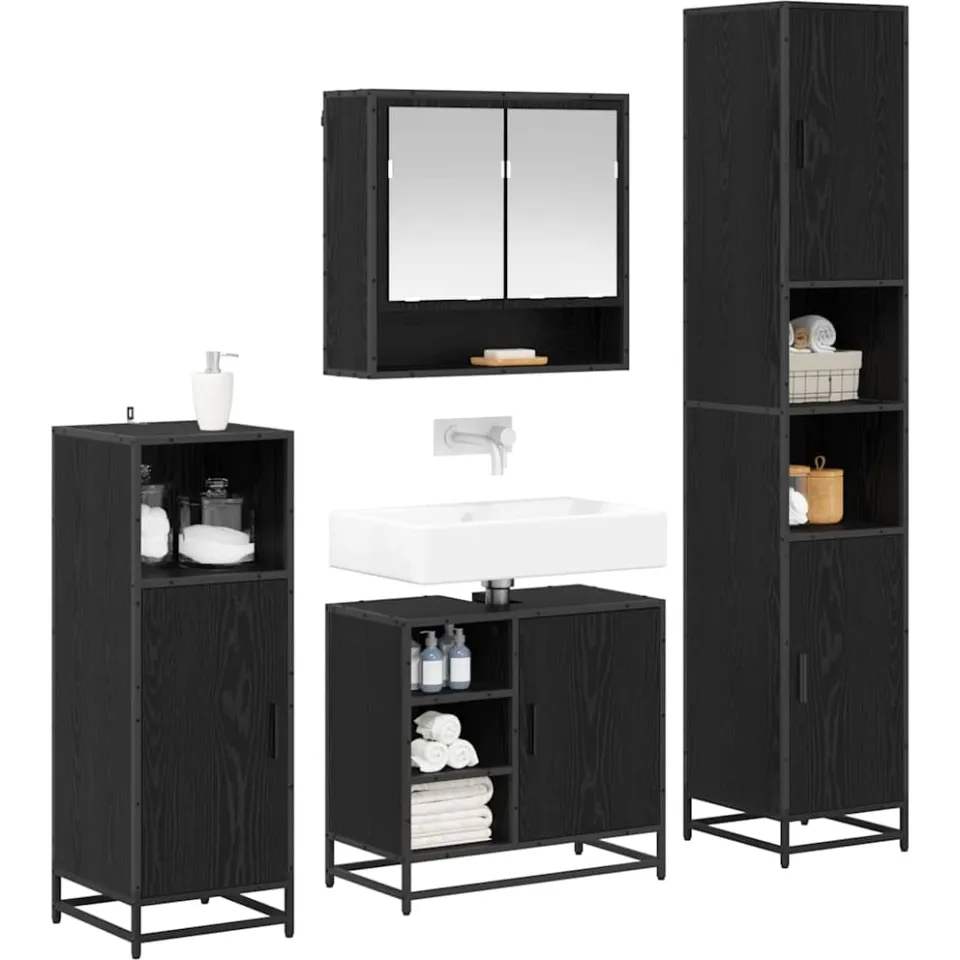 vidaXL Badkamermeubelset 4 st Zwart Eiken 35 x 37,5 x 188,5 cm