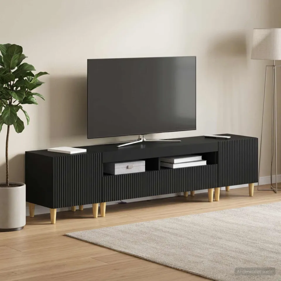 vidaXL 3-delige LED TV-kast ARNHEM 3 st Zwart Bewerkt hout, foto 3