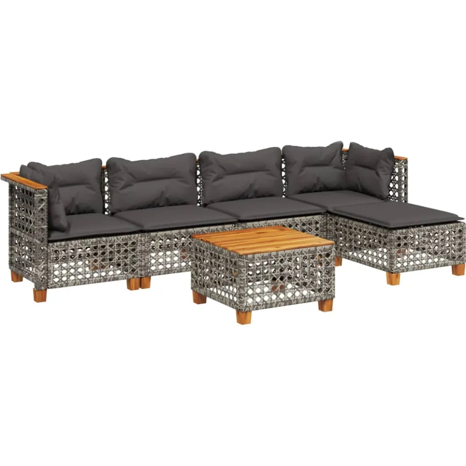 vidaXL 6-delige Loungeset met kussens poly rattan grijs
