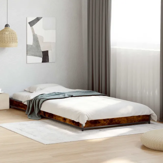 vidaXL Bedframe Gerookt eiken 80 x 200 cm Bewerkt hout Bruin