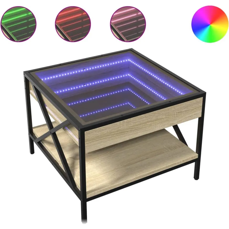 vidaXL Salontafel met Infinity LED 50x50x38 cm sonoma eikenkleurig, foto 3